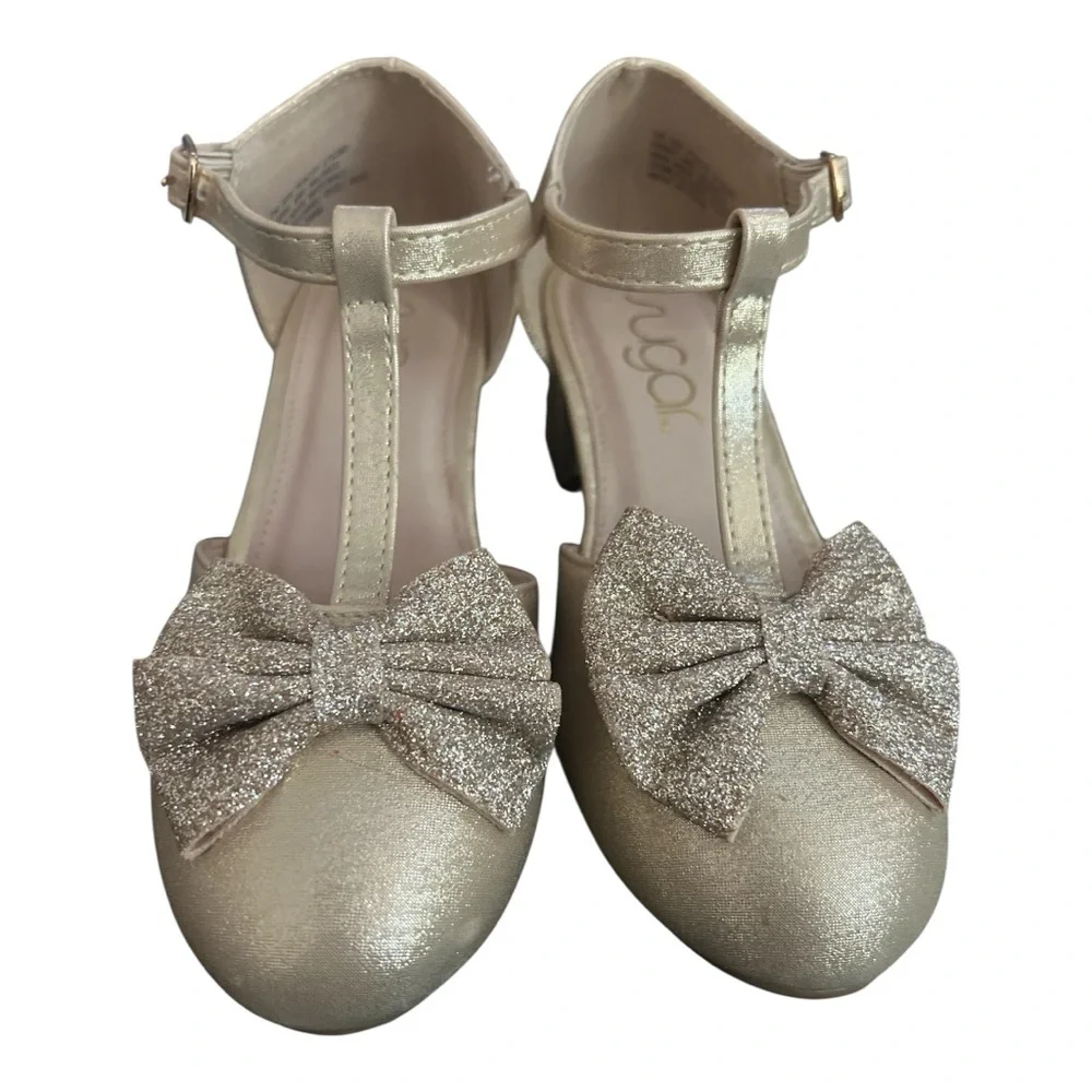 Sugar Elegant Metallic Gold Little Girls Shoes with Bow Size 1